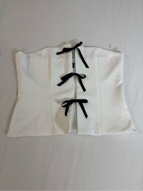 Zara White Strapless Corset Top with Black Bow Details